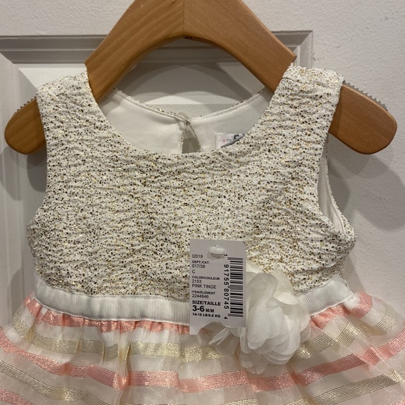 The Children’s Place Off-White, Pink & Gold Spring Dress with Diaper Cover - Picture 2 of 8